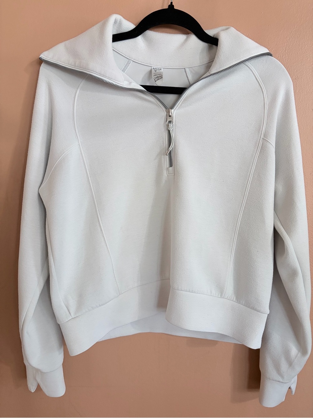 SPANX White Half-Zip Funnel Neck Pullover